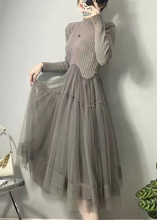 Damen Langkleid Asymmetrisch mit Tüll-Patchwork 3