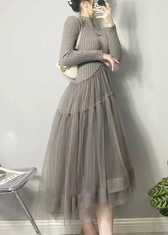 Damen Langkleid Asymmetrisch mit Tüll-Patchwork 5