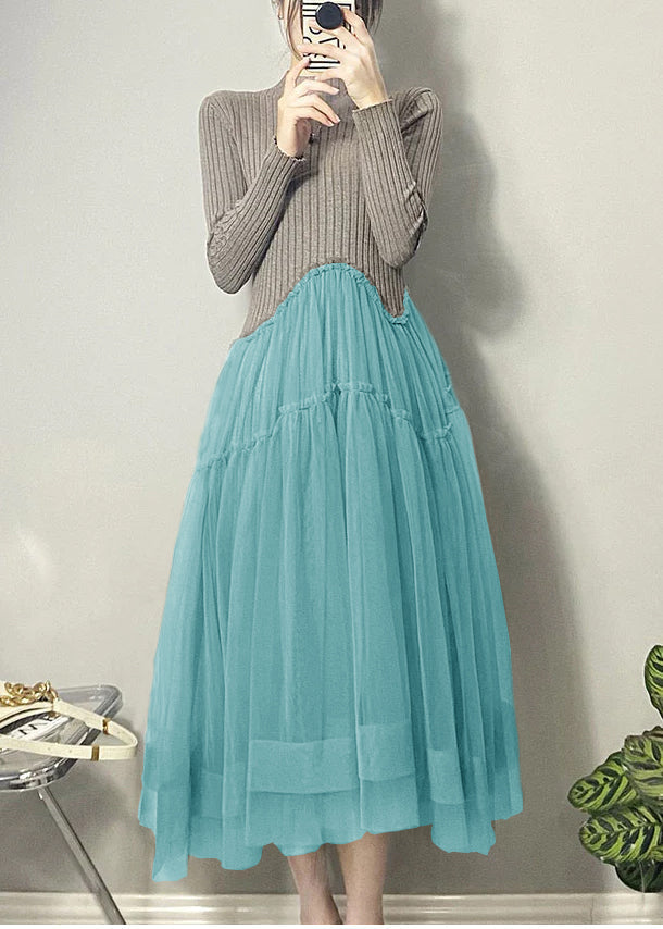 Damen Langkleid Asymmetrisch mit Tüll-Patchwork 7