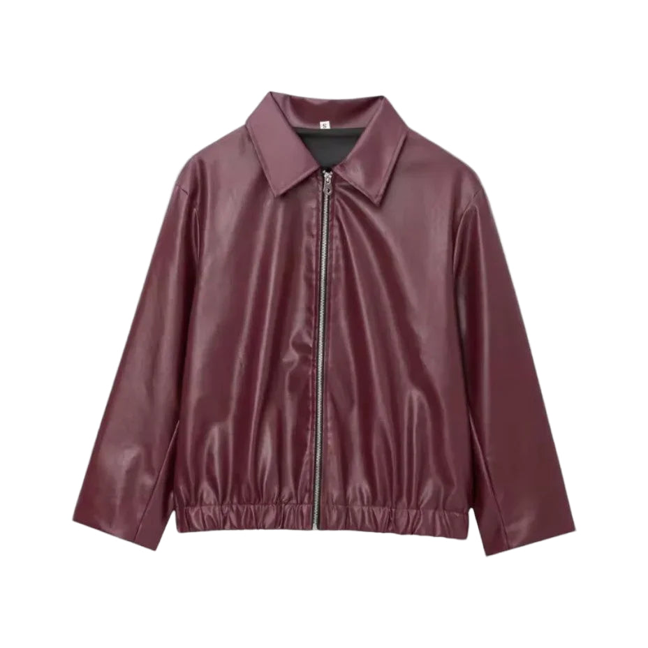 Damen Lederjacke mit Stehkragen und Reißverschluss 0