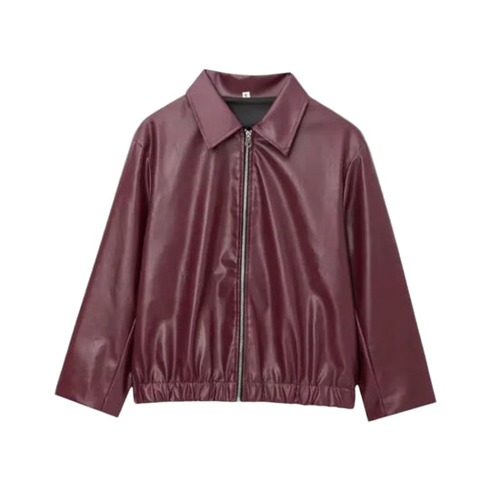 Damen Lederjacke mit Stehkragen und Reißverschluss 0