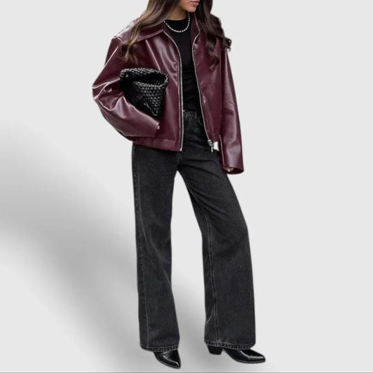 Damen Lederjacke mit Stehkragen und Reißverschluss 2