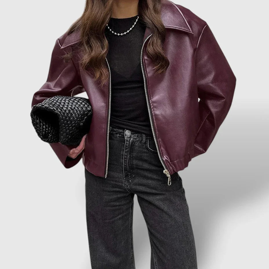Damen Lederjacke mit Stehkragen und Reißverschluss 3