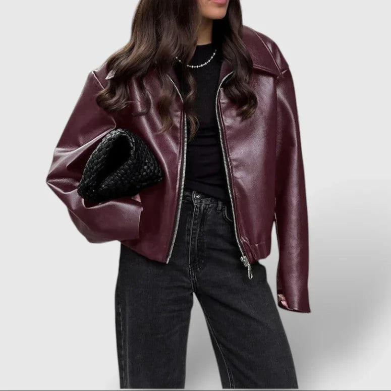 Damen Lederjacke mit Stehkragen und Reißverschluss 4