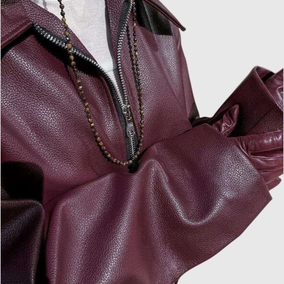 Damen Lederjacke mit Stehkragen und Reißverschluss 5