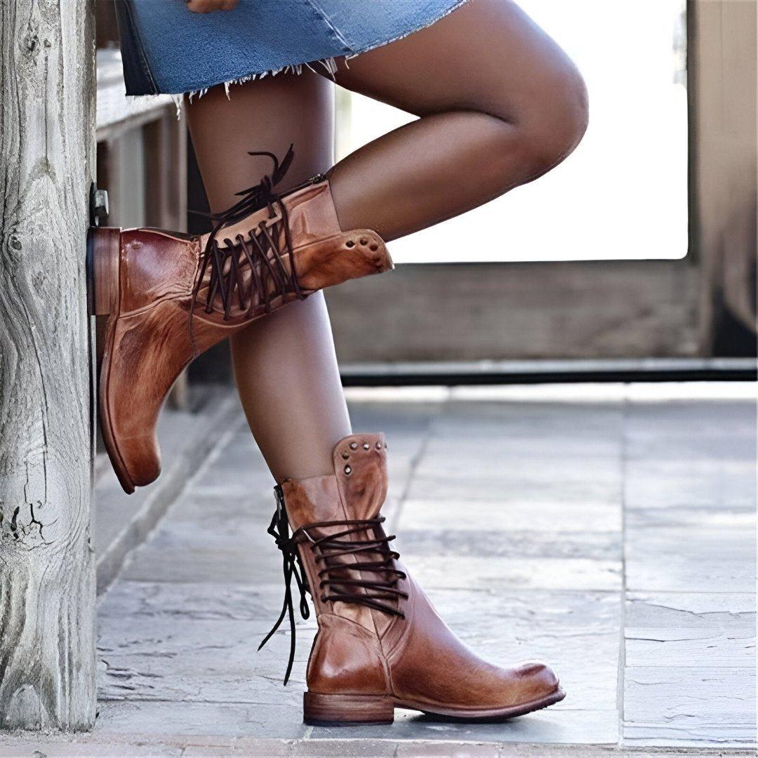 Damen Lederstiefel Schnürdesign für Stil und Komfort 2
