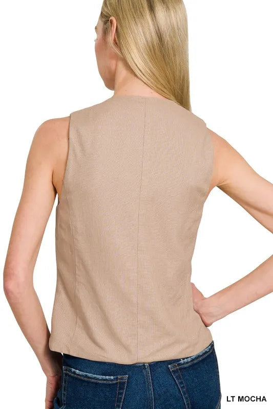 Damen Leinen Weste mit Knopfleiste 3