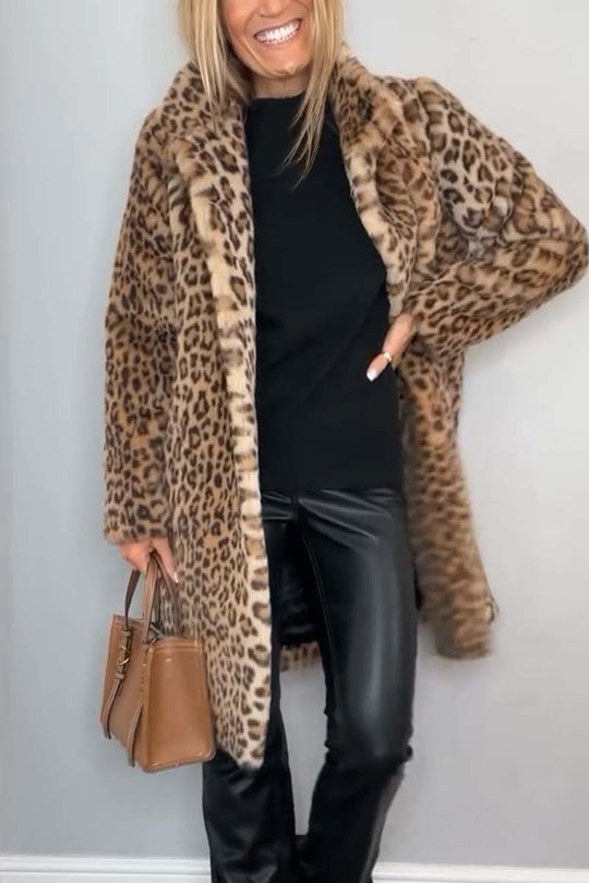 Damen Mantel Tailliert Leopardenmuster Hochwertiger Stoff 2