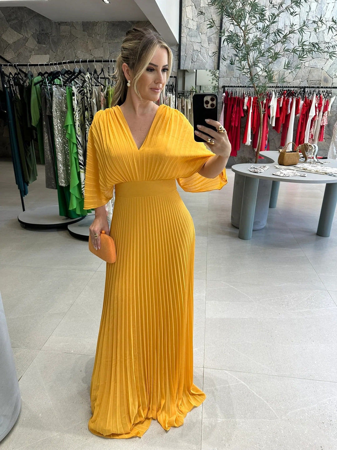 Damen Maxi Kleid Plissiert Modern 2