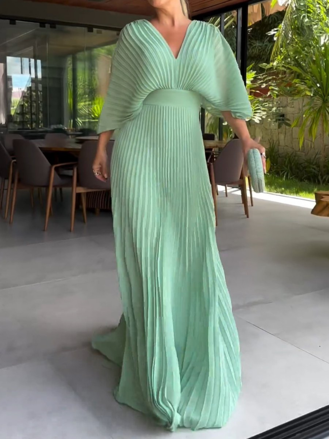 Damen Maxi Kleid Plissiert Modern 3