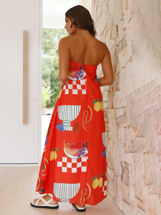 Damen Maxi Kleid Tropenmotiv Fließendes Design 2