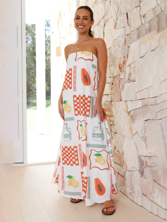 Damen Maxi Kleid Tropenmotiv Fließendes Design 6