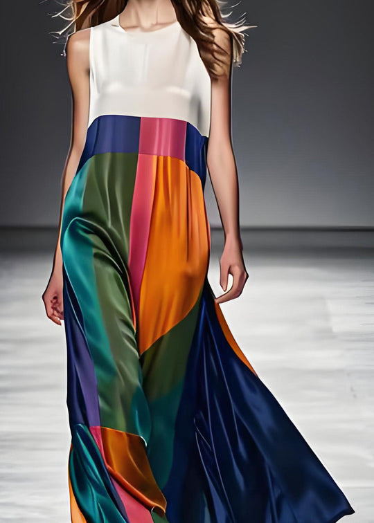Damen Maxikleid Boho Colorblock O-Ausschnitt 2