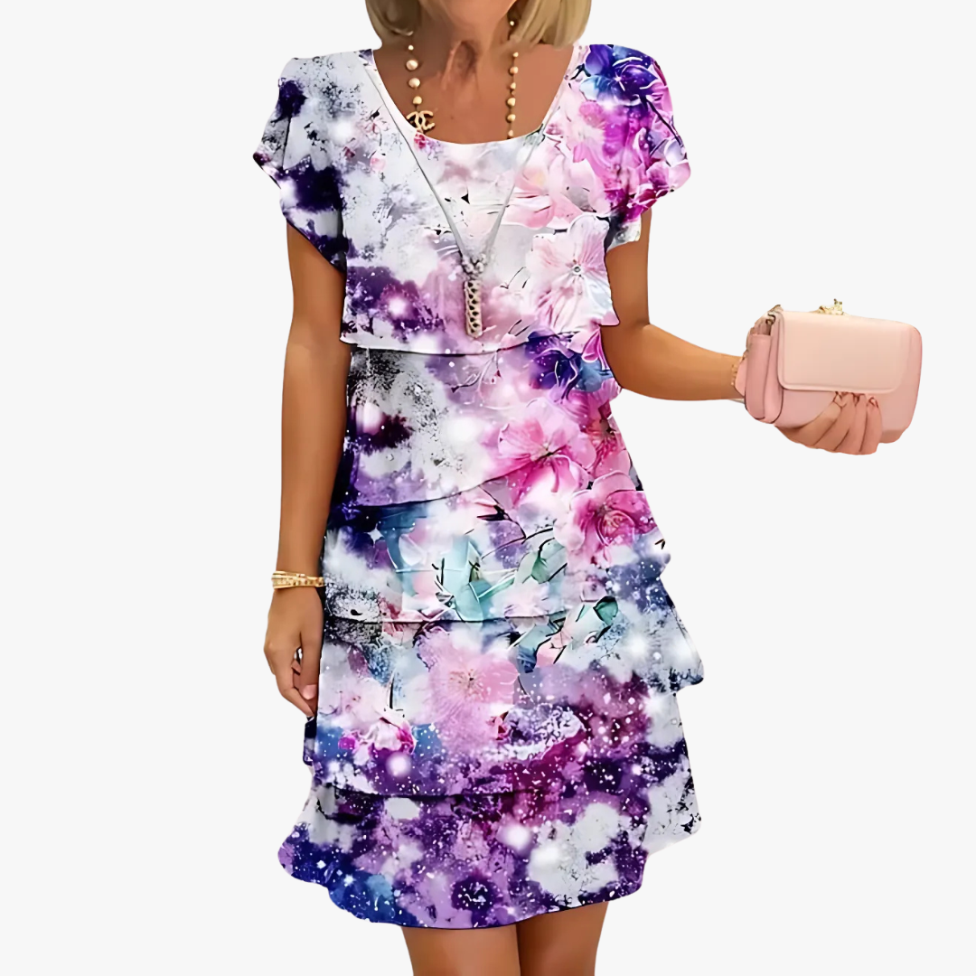 Damen Maxikleid mit Blumenmuster Fließender Schnitt 2