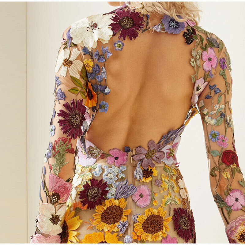 Damen Midi Kleid mit Hohem Kragen und Blumenmuster für Hochzeitsgast und Festliche Anlässe 1