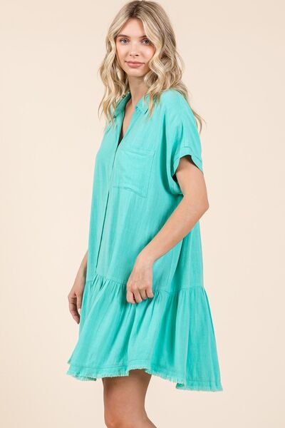 Damen Mini Kleid Button-Down Leinen-Mix 3