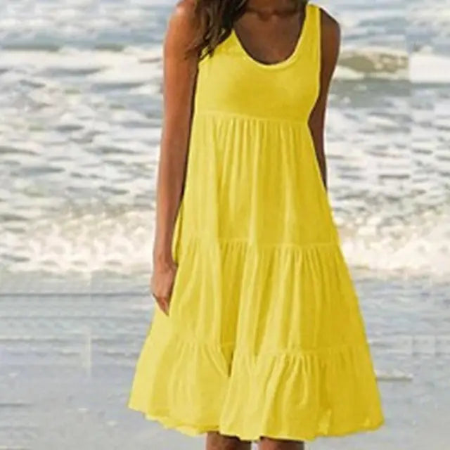 Damen Minikleid Ärmellos Rundhalsausschnitt 1