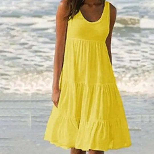Damen Minikleid Ärmellos Rundhalsausschnitt 1