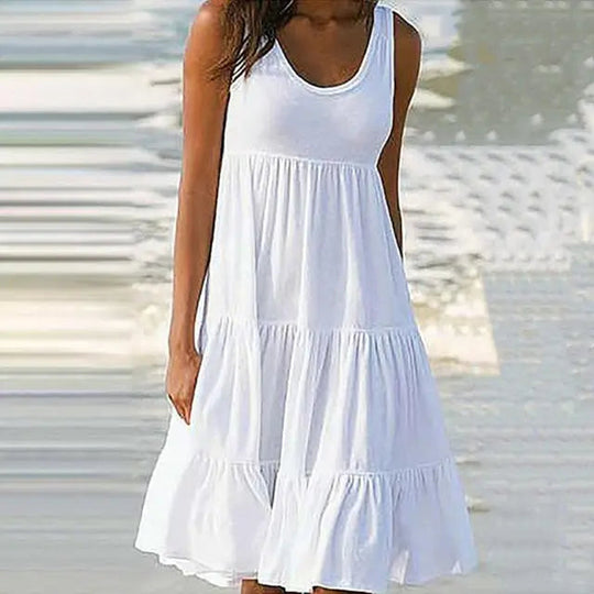 Damen Minikleid Ärmellos Rundhalsausschnitt 2