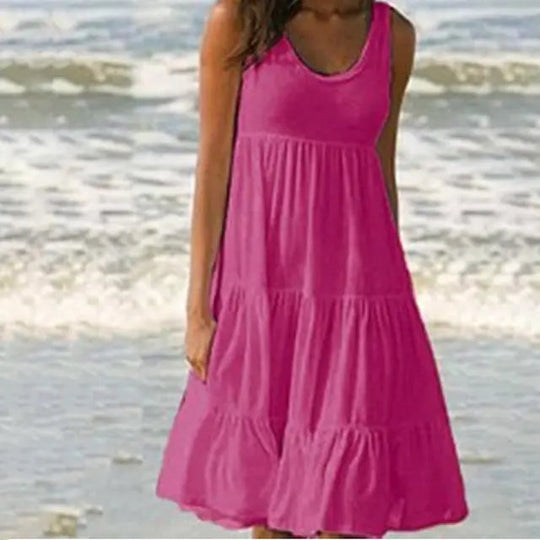 Damen Minikleid Ärmellos Rundhalsausschnitt 3