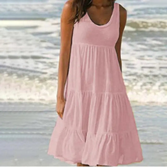 Damen Minikleid Ärmellos Rundhalsausschnitt 4