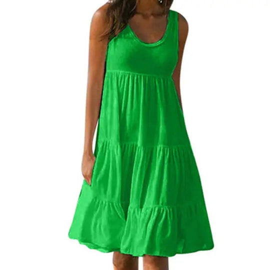 Damen Minikleid Ärmellos Rundhalsausschnitt 5