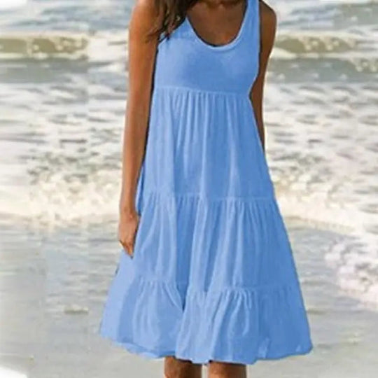 Damen Minikleid Ärmellos Rundhalsausschnitt 6