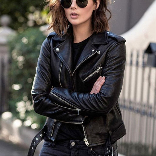 Damen Motorradjacke mit asymmetrischem Reißverschluss 2