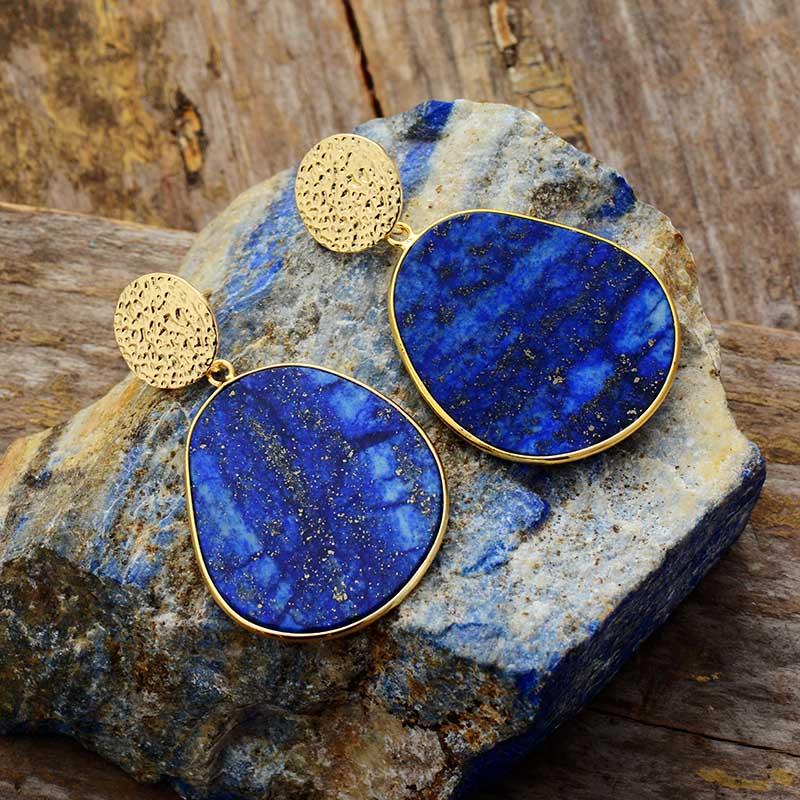 Damen Ohrringe Celestial Design mit Lapislazuli und Goldakzenten 0