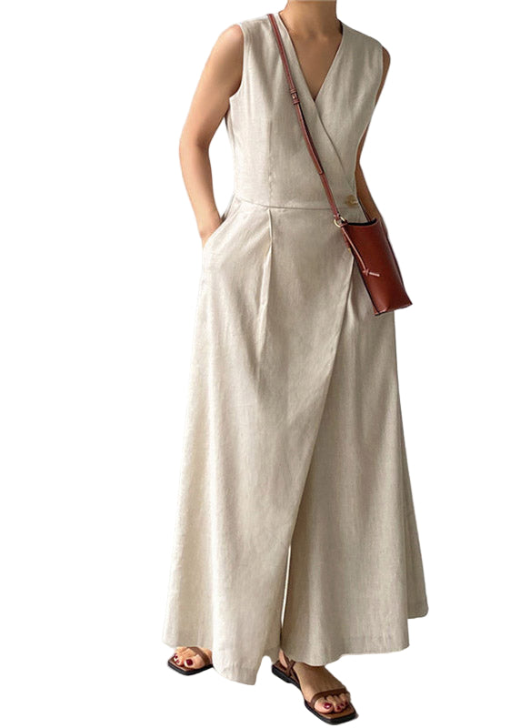 Damen Overallhose mit V-Ausschnitt und Knopftaschen 0
