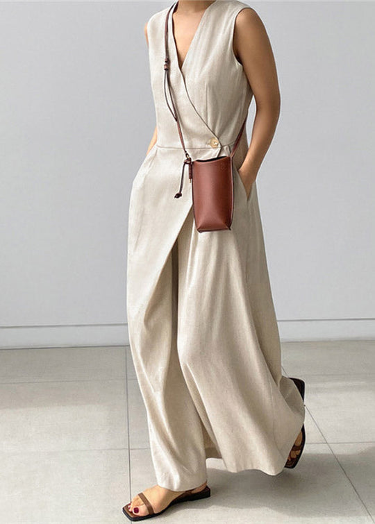 Damen Overallhose mit V-Ausschnitt und Knopftaschen 2