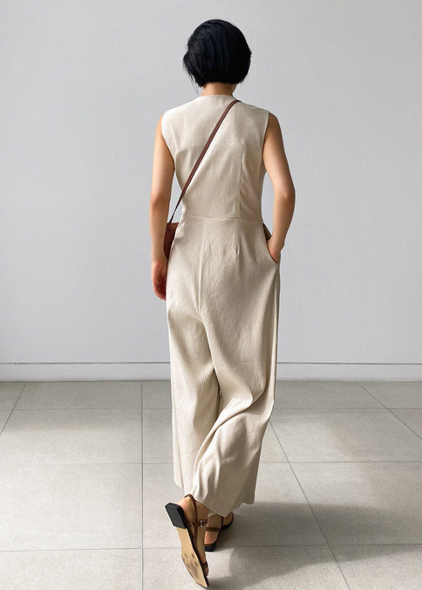 Damen Overallhose mit V-Ausschnitt und Knopftaschen 4