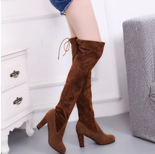 Damen Overknee-Stiefel mit verstellbarem Kordelzug 1