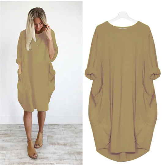 Damen Oversized Kleid mit Rundhalsausschnitt und Taschen 10