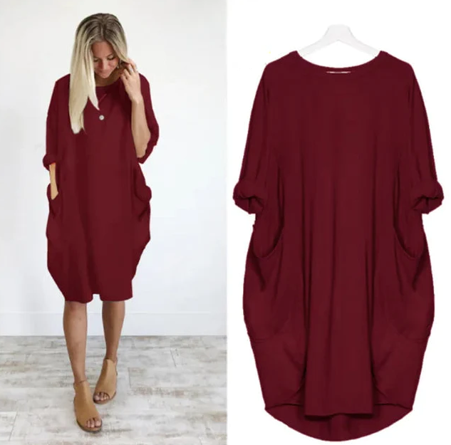 Damen Oversized Kleid mit Rundhalsausschnitt und Taschen 6