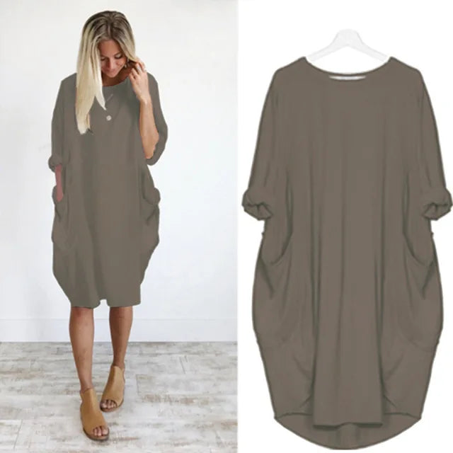 Damen Oversized Kleid mit Rundhalsausschnitt und Taschen 8