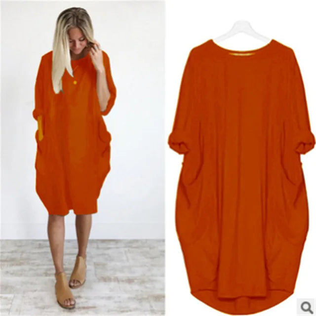Damen Oversized Kleid mit Rundhalsausschnitt und Taschen 9