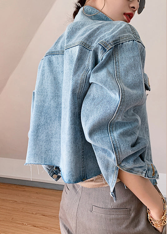 Damen Patchwork Jeansmantel mit Knopftaschen 2