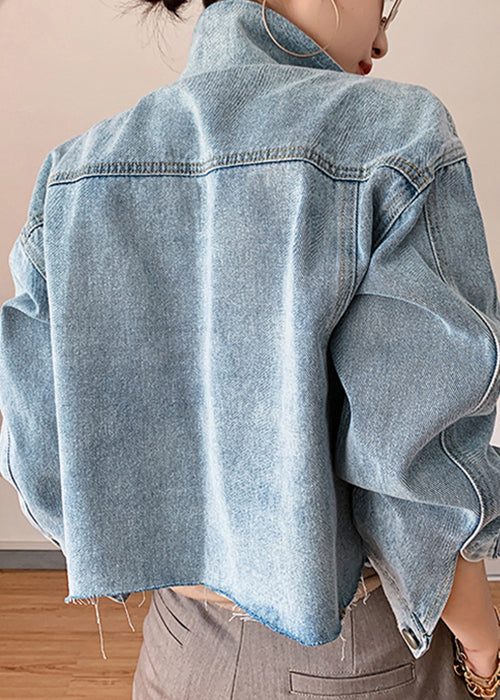 Damen Patchwork Jeansmantel mit Knopftaschen 3