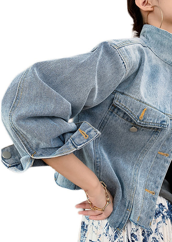 Damen Patchwork Jeansmantel mit Knopftaschen 4
