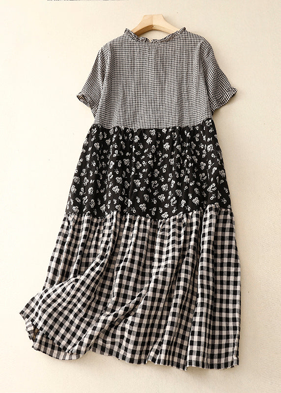 Damen Patchwork Kleid mit Rüschendruck 1