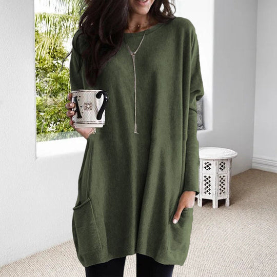 Damen Pullover Langarm Casual Baumwolle mit Taschen 6