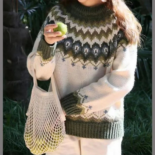 Damen Pullover Rundhals Farbblock Strickpullover 3