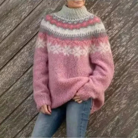 Damen Pullover Rundhals Farbblock Strickpullover 8