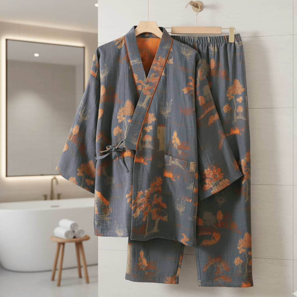 Damen Pyjama Set Kimono Aquarell Design für Entspannte Nächte und Gemütliche Stunden 0