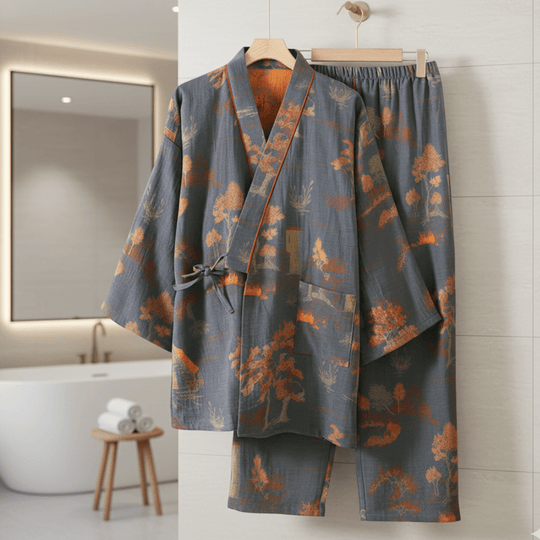 Damen Pyjama Set Kimono Aquarell Design für Entspannte Nächte und Gemütliche Stunden 0
