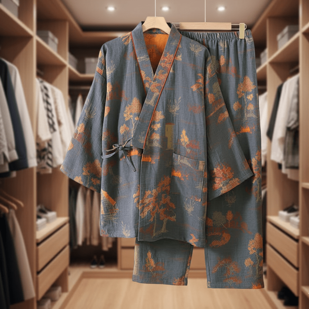 Damen Pyjama Set Kimono Aquarell Design für Entspannte Nächte und Gemütliche Stunden 2