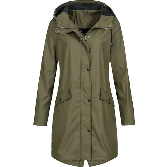 Damen Regenmantel Lange Regenjacke Wasserabweisend Synthetische Fasern 10