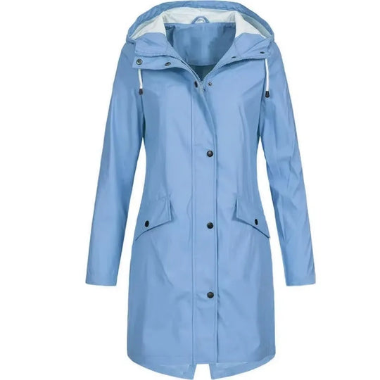 Damen Regenmantel Lange Regenjacke Wasserabweisend Synthetische Fasern 2