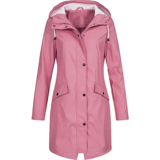 Damen Regenmantel Lange Regenjacke Wasserabweisend Synthetische Fasern 9